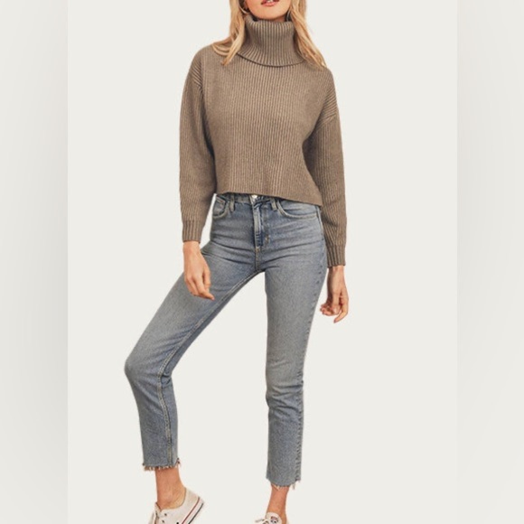 Dress Forum Cropped Turtleneck Sweater in Pewter/grey SZ S ribbed casual w jeans - Picture 1 of 8
